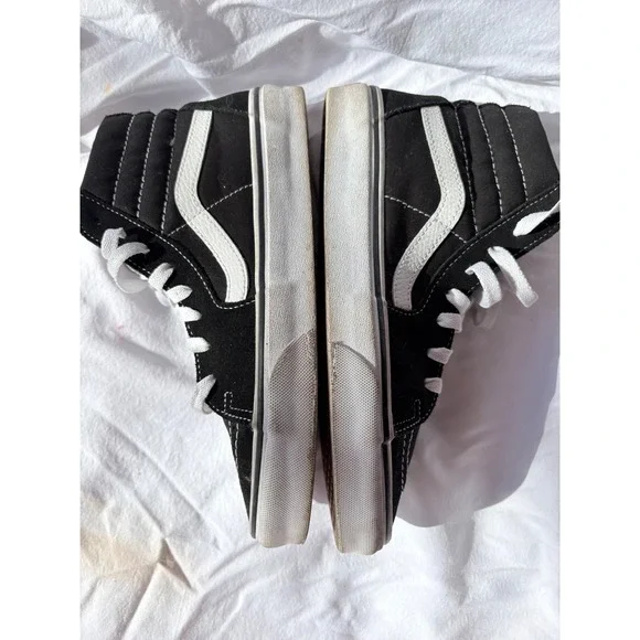 Vans SK8 HI Black Suede White Stitch High Top Skate Shoes Men 7 Women 8.5 - Picture 5 of 9